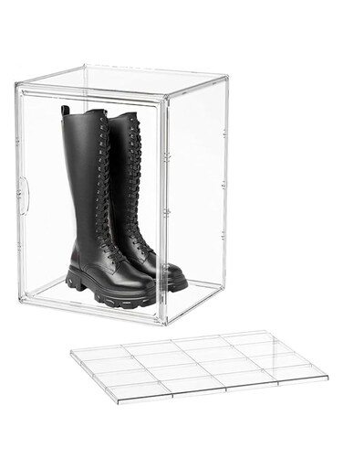Angju Shoe Storage Box,Large Clear Stackable Plastic Storage Bins,Boot Shoe Box Organizers with an Adjustable Divider, Big Display Storage Box with Lids, Dustproof Protection Showcase