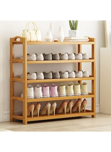 Wooden Shoe Rack, Bamboo Shoes Cabinet, Free Standing Entryway Shoe Tower Shelf, Shoes Organizer, Multi-Function Organizer, Boots Storage Shelf Modern House Furniture Home Office Stands (5-Tier)
