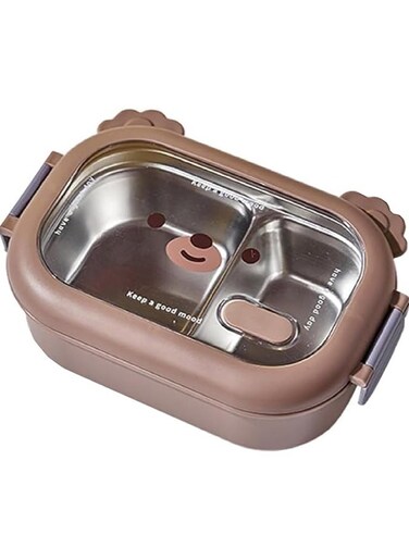 Stainless Steel Lunch Box for Kid School, Insulated Bento Lunch Box, 2 Compartment Divided Lunch Containers with Lids, Leakproof   BFA Free   Dishwasher Safe (Bear2)