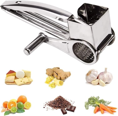 Rotary Cheese Grater, Cylinder Ultra Sharp Cylinders Drums &amp; Slicer Stainless Steel Professional Vegetable Shredder Ultra Sharp for Parmesan Cheese, Garlic, Nut, Ginger, Carrot (Silver)