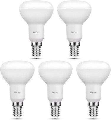 Lepro E14 LED Lamp, 6 W, 470 Lumen, Equivalent to 40 W Incandescent Bulb, 2700 Kelvin Warm White E14 LED Spotlight, Reflector Light, R50 120 &deg; Beam Angle, Energy Saving Lamp, Pack of 5
