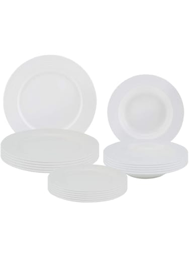 Shallow Cuisine Art 18-Piece Bone China Dinnerware Set &ndash; Elegant &amp; Durable Dinner Set &ndash; Includes 22.5cm Dinner Plates, 17cm Side Plates &amp; 16cm Soup Plates Luxury Dining &amp; Dinner Place Setting