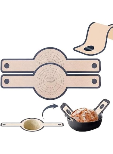 Silic Bread Sling2 PCS Bread Silic Baking Mat for Dutch OvenNonStick Easy Clean Reusable Baking Mat with Long Handles Easy to Transferable Dough Grey