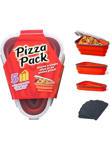 AMERTEER Pizza Storage Container with 5 Microwavable Trays   BPA-Free Collapsible Pizza Slice Box with Lids   Reusable Stackable Pizza Organizer, Space-Saving Pizza Pan for Leftovers &amp; Meal Prep (Red)