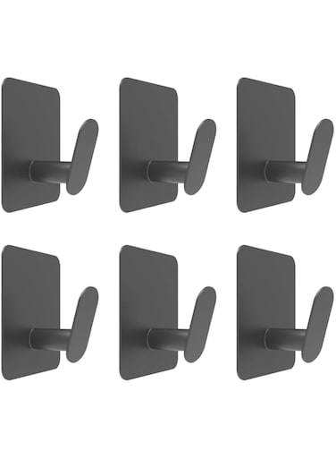 6 Pieces Adhesive Wall Hooks, Adhesive Towel Hooks, Bathroom Wall Hooks for Hanging Towels, Robes, Coats, Keys, Calendars, Sticks to Bathroom/Room Door/Kitchen Door 304 Stainless Steel (Black)