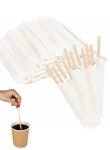 Wooden Coffee Stirrers Paper Wrapped 14cm Individually Wrapped Disposable Coffee Stir Sticks for Coffee,Tea,Cocktail and Hot Chocolate