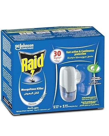 Raid Liquid Electrical Mosquitoes Killer Twin Pack Starter Kit, Odorless, 30 Nights Protection (1 Heater + 1 Refill)
