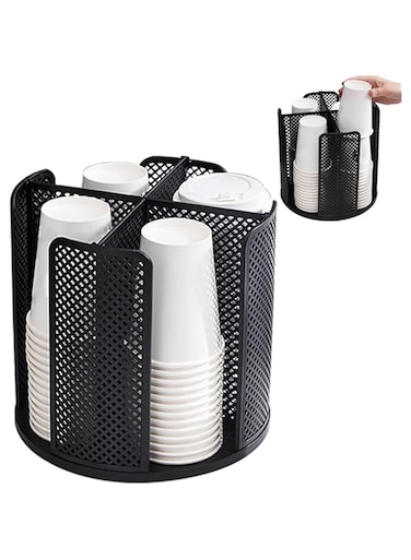 Qivine Plastic Cup Holder, Bathroom Plastic Cup Holders for Counter, Bathroom Disposable Coffee Cup Holder, Rotating Plastic Cup Dispenser Cup and Lid Holder Paper Cup Holder for Restaurant (Black)