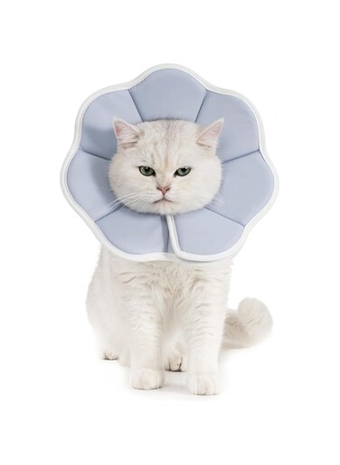 Avont Soft Cat Recovery Cone Collar, Adjustable Cat Elizabethan Collar for Cats and Small Dogs, Comfortable Cone to Stop Licking After Surgery, Lightweight Twill Fabric E-Collar - S,Grey