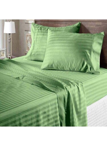 COLLECTION Stripe Green King Size Fitted Sheet 180 x 200 cm with 2 Pillow Cases