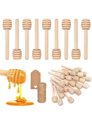 CHOSEN BY LUCK 100pcs Mini Wooden Honey Dipper Sticks, 3 Inch Honey Stirrers for Honey Jar Dispense Drizzle Honey, Wedding Party Favors