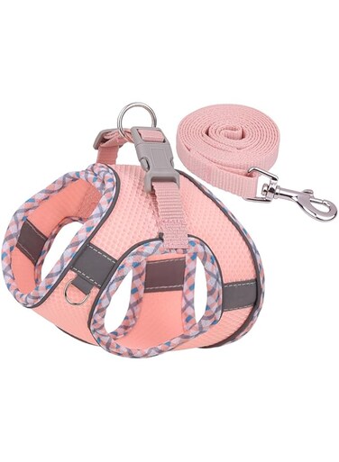 ALMEKAQUZ Dog Harness, Puppy Harness and Leash Set, Dog Harness for Small Medium Large Dogs, Breathable Dog Harness for Walking, Running, Training, Small Dog Harness, Medium Dog Harness (Pink)