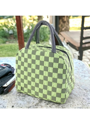 Small Insulated Waterproof Lunch Bag Thermal Reusable Lunch bag For Office Work School College Travel Picnic Small Cooler Tote Bag for Men Women Boys Girls Indoor Outdoor 23 20 14CM Checkered Green