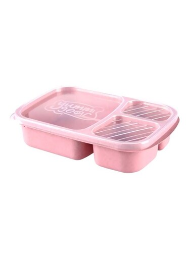 3 Grid Portable Food Storage Lunch Box Pink 23.5cm