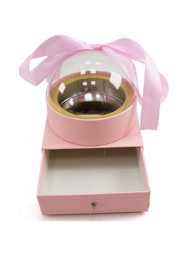 Acrylic Round Gift Box Transparent Storage Box for Jewelry Gifts Decorations and Special Occasions Display Case Perfect for Weddings Birthdays and Holiday Gifts (PINK COLOR, 14.5X12.5X11.5 CM)
