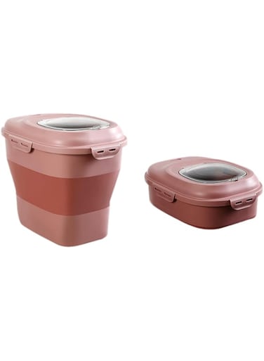 Tazweeq Pink Food Storage Containers, Collapsible 11-16Lbs Rice Container with Wheel Airtight Locking Lid, Collapsible Dog Food Storage Container for Dog, Cat and Other Pet