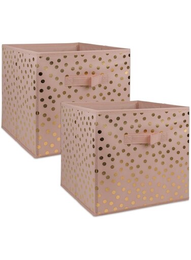 Dii Non Woven Storage Collection Polka Dot Collapsible Bin Large Set, 13X13X13 Cube, Pink &amp; Gold, 2 Piece