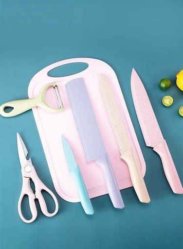 7-Piece Knife And Cutting Board Set,Non-Stick Blades With High-Graden Stainless Steel Kitchen Knives Sets,Chef Knives For Home,Camping,Hiking,Travel,Picnicking And BBQ