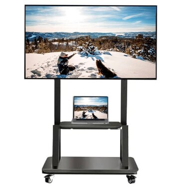 Mobile TV Cart, Rollable TV Stand For 32-70" LCD LED OLED Flat Screen TV With Curved Screens up to 40kg, Height Adjustable, Portable TV Stand with Wheels Black