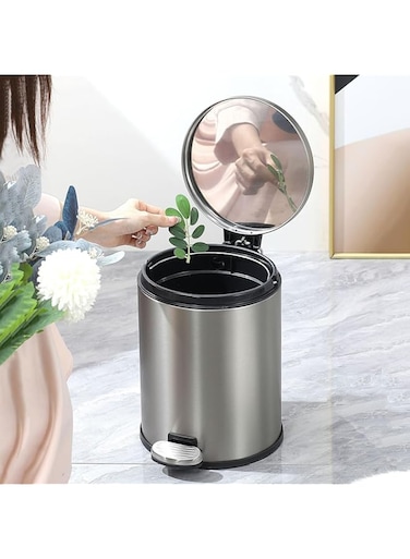MUMOO BEAR Stainless Steel Trash Can, Round Hands Free Garbage Can with Foot Pedal and Soft-Close Lid, Smudge Resistant Pedal Bin for Kitchen Living Room Bathroom Office and Hotel (Grey, 12L)