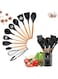 Pieces Silicone Cooking Kitchen Utensils Set,Heat Resistant Wooden Handles Cooking Tool BPA Free,Non Toxic Silicone Turner Tongs Spatula Spoon Kitchen Gadgets Set for Nonstick Cookware - Black