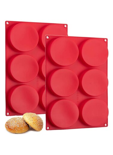 Hamburger Bun Molds 2 Pack Silicone Baking Pans, 4 Inch Muffin Top Pan Egg Sandwish Mold Small Layer Cake Molds Round Disc Pan for Mini Cake, Jumbo Muffin Top, Bun, Custard, Tart, Resin Coaster