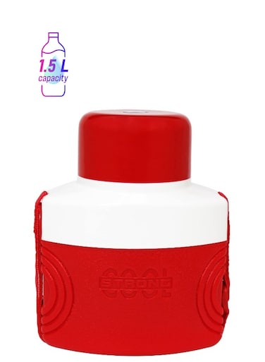 1.5L Plastic Red and White Kids Water Bottle with Strap Cool Strong Portable Reusable Sports Jug with Cup Lid and Pop Up Straw for Travel School Outdoors