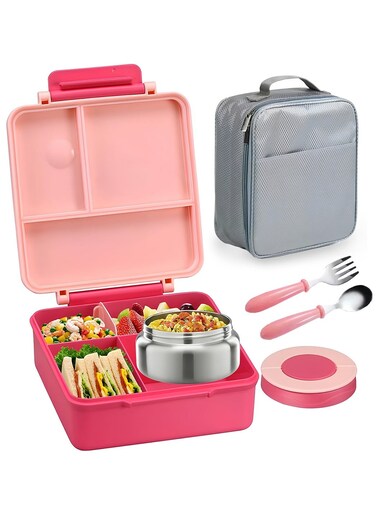3 Compartment Lunch Box for Kids with Lunchbox Bag Insulated &amp; Leak-Proof, Reusable Kids Bento Lunch Box for Infant Children Teenager Student for Home Scholl Prescholl Daycare Travel