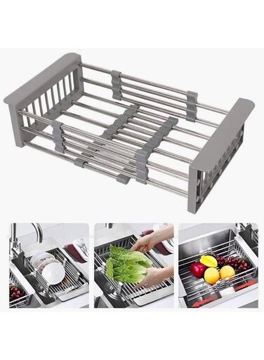 Neo Expandable Dish Drying Rack Grey 8.5 x 21cm