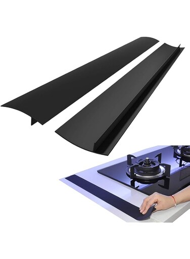 Firelex Silicone Gap Covers 21 Inches Kitchen Counter Stove Gap Covers Heat-resistant Kitchen Silicone Strips Gap Filler for Kitchen Restaurant,2 Pack,Black