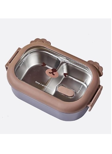 Stainless Steel Lunch Box for Kid School, Insulated Bento Lunch Box, 2 Compartment Divided Lunch Containers with Lids, Leakproof   BFA Free   Dishwasher Safe (Bear1)
