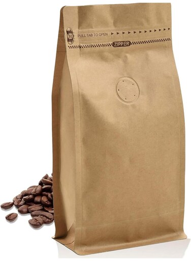 25 Pcs Kraft Paper Coffee Bags with Valve, 8 oz High-Barrier Aluminum Foil Resealable Pouches, Heat-Seal Flat Bottom Stand-Up Bags for Coffee Bean Storage (Kraft Paper)