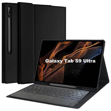 ZOOMEE Keyboard Case for Samsung Galaxy Tab S9 Ultra, 2023 14.6 Inch, Slim Premium PU Leather Cover with Detachable Bluetooth Touch Keyboard, Auto Sleep/Wake, Black