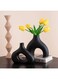 Exquisite Pair of Creative Abstract Art Decor Ceramic Vases, Delicate Floral Arrangements Flower Decoration Home Decor Ceramic Vase Set (Black, Set of 2 - Glazed)