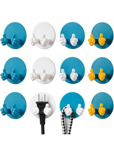 TERRIFI Self Adhesive Hooks,12 Pcs Heavy Duty Thumb Wall Hook for Hanging Towel,Key,Clothes, Plug Round Thumb Hook for Hanging in Kitchen Bathroom Dorm Room Storage Organization