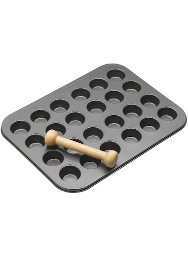 Master Class KITCHENCRAFT KCMCHB43 Non-Stick Twenty-Four Hole Mini Tart Tin 35cmx27cm with Pastry Tamper, Display Boxed