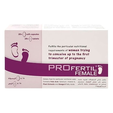 Profertil Female With Folic Acid &amp; Omega-3, Fertility Support Pill For Women, Pack of Tablets 28's + Capsules 28's