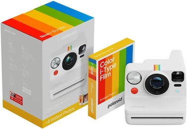 Polaroid Now Generation 2 Starter Set   Iconic Analog Instant Camera with Autofocus 2-Lens System, Double Exposure, Self-Timer, USB-C Charging   Includes Color i-Type Film - White