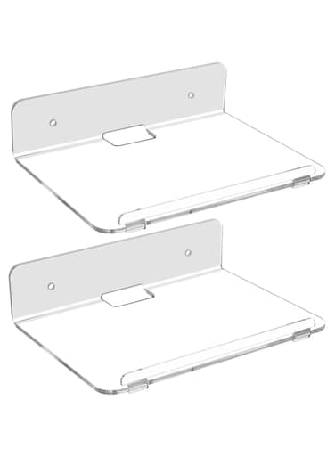 2 Pack Acrylic Floating Shelves for Wall, Wall Mounted Hanging Display Shelves for Plants, Adhesive Wall Display Shelf Stand, Adhesive Shelf for Bedroom, Picture Toy Clear Display Shelf(8 x 6 Inch)