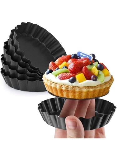Tazweeq 6Pcs Mini Tart Pan 4 Inch with Removable Bottom Quiche Pan, Non-stick Round Quiche Pan Set, Carbon Steel Fruit Tart Pan Mould
