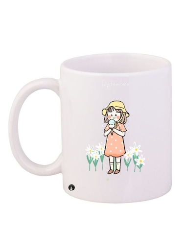 Cartoon Girl Printed Coffee Mug White/Orange/Green
