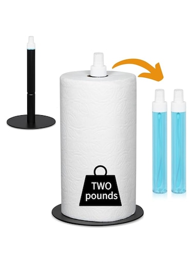 SPRINGFIELD STUDIOS Paper Towel Holder with Spray Bottle Center, Paper Towel Holder Countertop, Kitchen Paper Towel Holder, Standing Paper Towel Holder, Black Paper Towel Holder with Sprayer