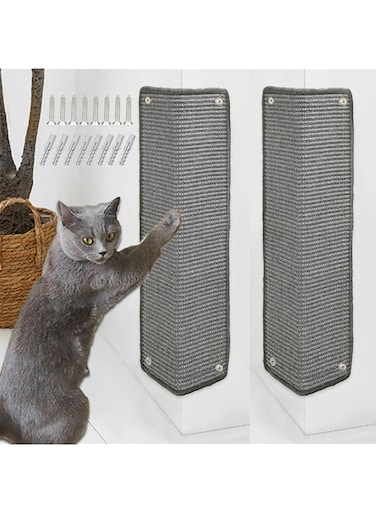 JanYoo 2 Pieces Cat Scratcher Mat Cat Furniture Protectors Sisal Cat Scratching Pad Protecting Bed Sofa Scratch Mat Cat Scratch Pad Rug 60&times;25CM(Grey)