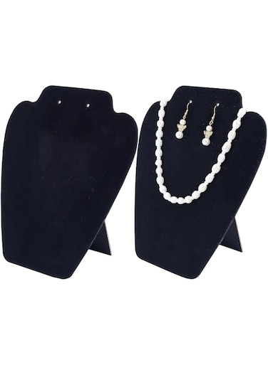 FINGERINSPIRE 2Pcs Black velvet Jewelry Necklace Earrings Display Stand 8.3inch Height 3D Jewelry Chain Organizer Mannequin Model Display Stand Small Combination Necklace Holder for Shows