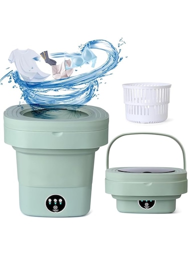Portable Washing 6.5L Machine, Foldable Small Washing Machine with Blue Light Sterilization, High Capacity Mini Washer with Dehydration Function 3 Modes Deep Cleaning for Underwear,Baby Clothes(Green)