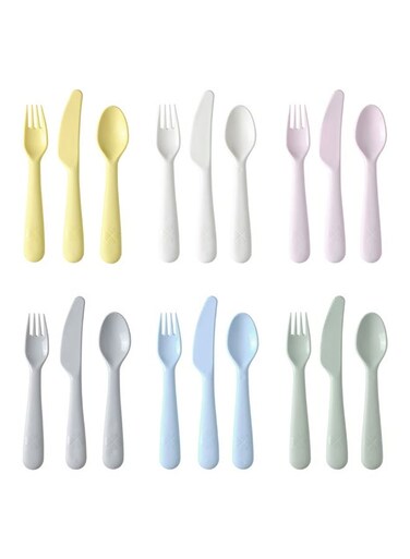 Kids Plastic Cutlery Set, Fork Knife and Spoon, Pastel Colours, 18 Pieces