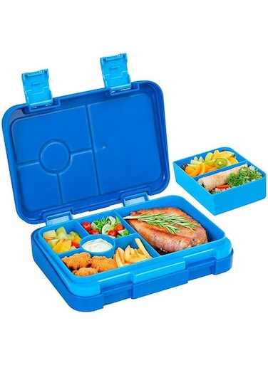 Bento Lunch Box with 6 Compartments, Leak Proof Lunchbox Snack Boxes for Kids, BPA-Free Reusable On-the-Go Meal and Snack Packing Containers, Blue