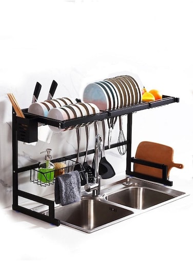 2 Tiers Large Over The Sink Dish Drying Rack, Stainless Steel Dishes Drainer for Kitchen Counter Space Saving Storage Organizer