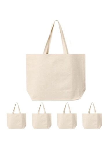 BITUSIC 5Pcs Cotton Canvas Tote Bags, Reusable Grocery Shopping Cotton Bag Cloth Bag, Canvas Bag with Handles and Bottom, natural color, Natural Color