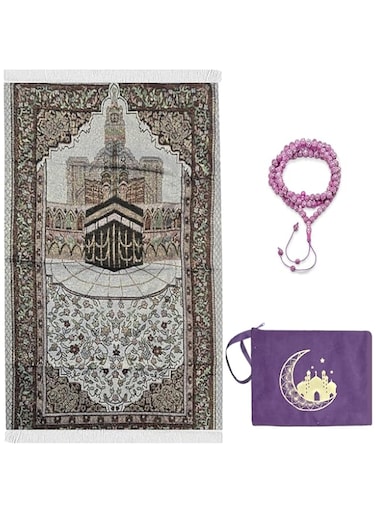 BananaHome Muslim Prayer Rug with Prayer Beads and Portable Bag,Muslim Gift for Women Men,Soft Prayer Rug,Prayer Carpet Mat,Soft Mat Gifts Set,Cotton Fabric (B, 110x70cm)